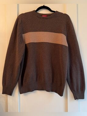 Merona Men's Brown Crewneck Sweater with Tan Center Stripe